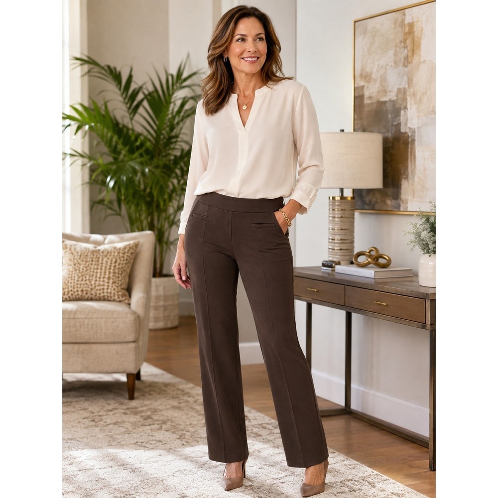 CATO'S Essentials Womens Medium Brown Dress Pants Straight‎ Leg Stretch Career